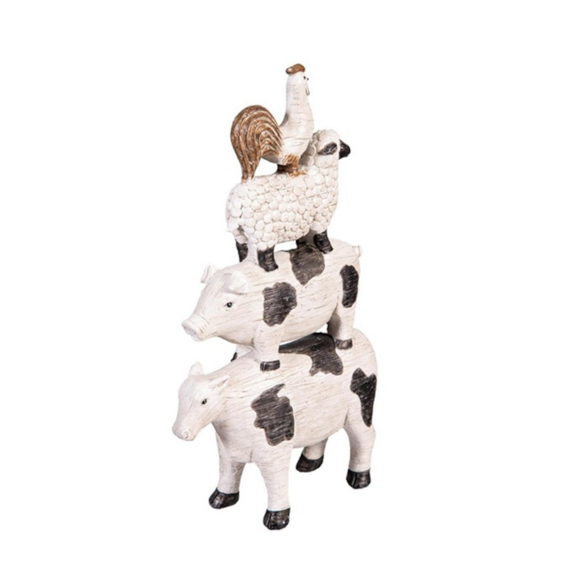 Statue de jardin « Pétales et Charrue », statue d'animaux de ferme empilés en résine, 34 cm de hauteur.