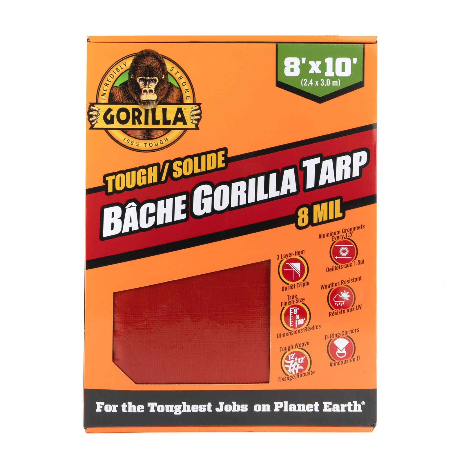 Bâche en polyéthylène rouge de qualité robuste, 8' x 10' 