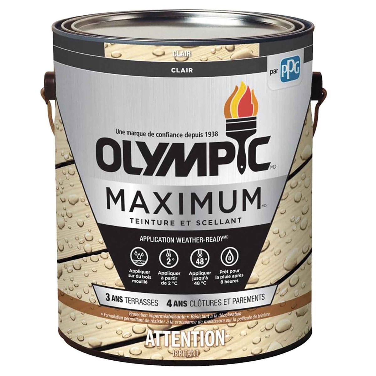 Teinture et scellant Maximum pour terrasses, clôtures et parements, 3,78 L (clair)