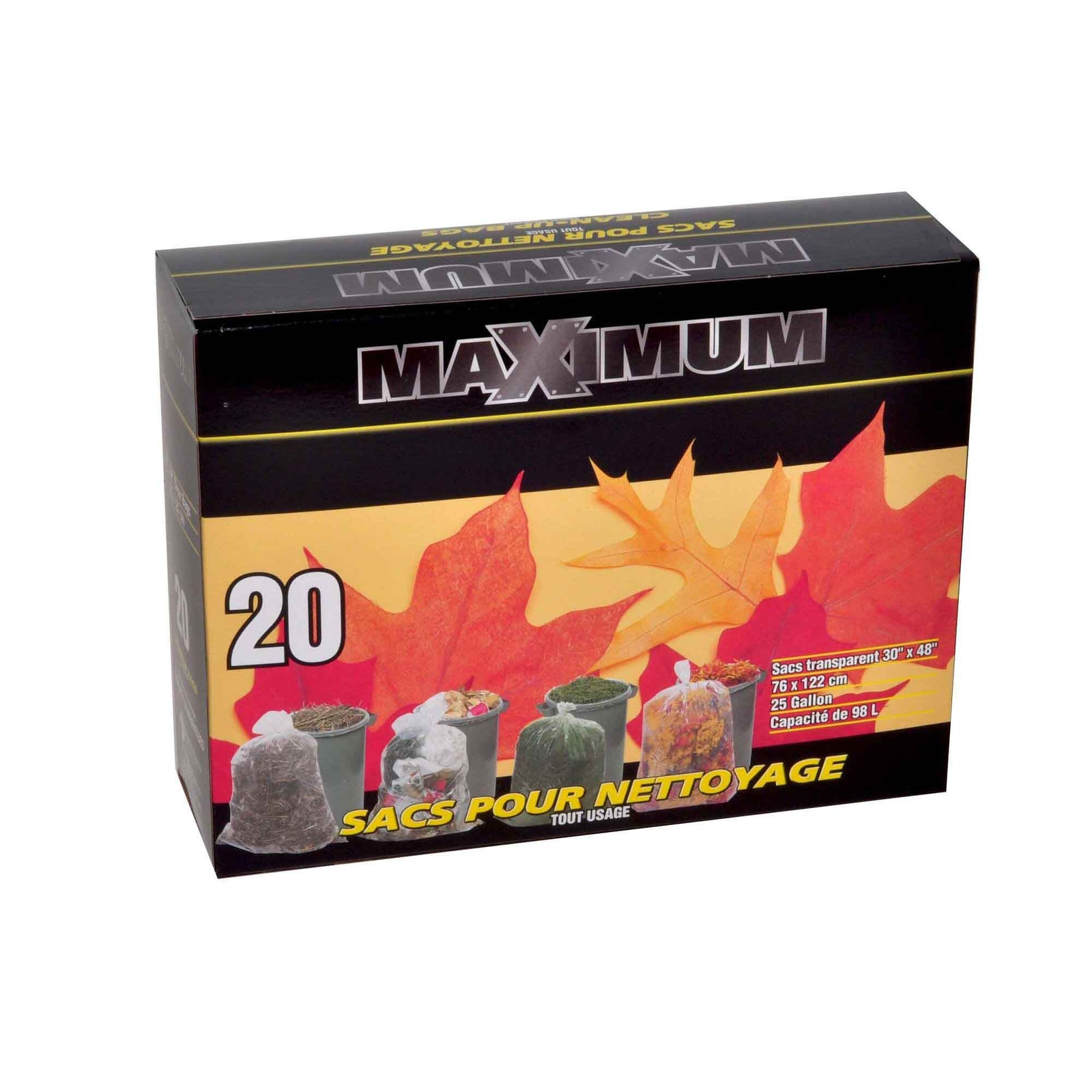 Sac pour nettoyage tout usage transparent, 30" x 48" (20 unités)