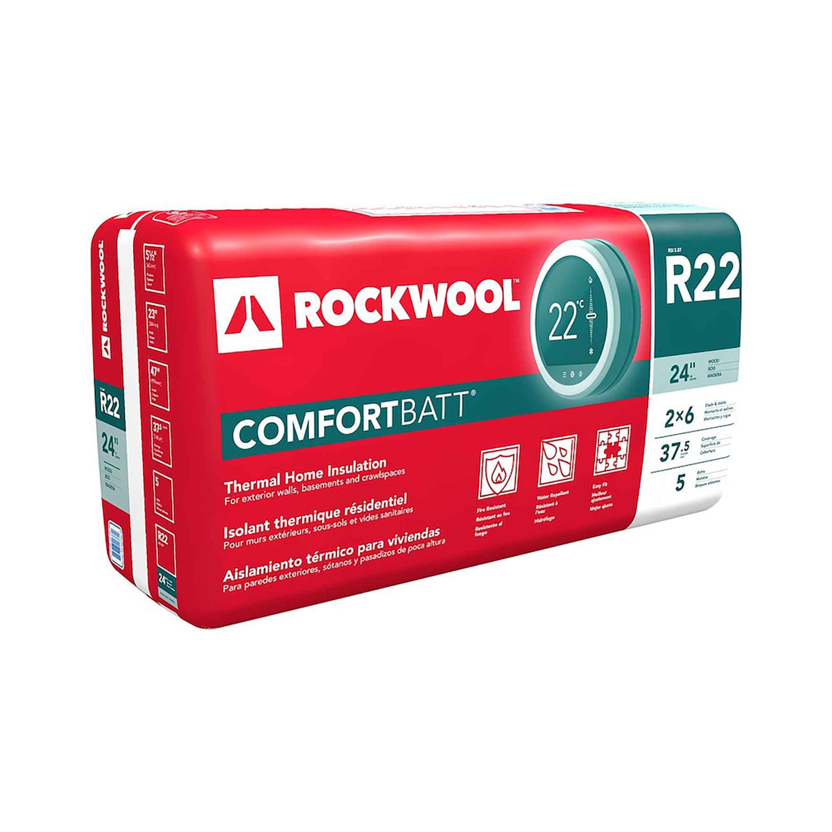 Isolant thermique résidentiel R22 Comfortbatt pour ossatures de bois, 5-1/2&quot; x 23&quot; x 47&quot; (37,50 pi²)