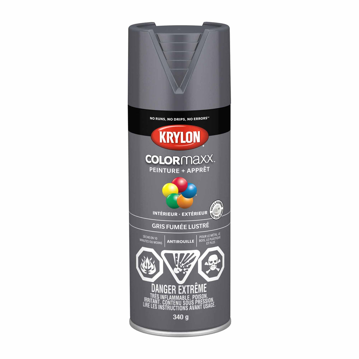 Krylon aérosol COLORMAXX peinture + apprêt gris fumé lustré, 340 g