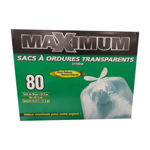 Clear Garbage Bags of 26'' x 32.5'', 80 Units - Matériaux JLS