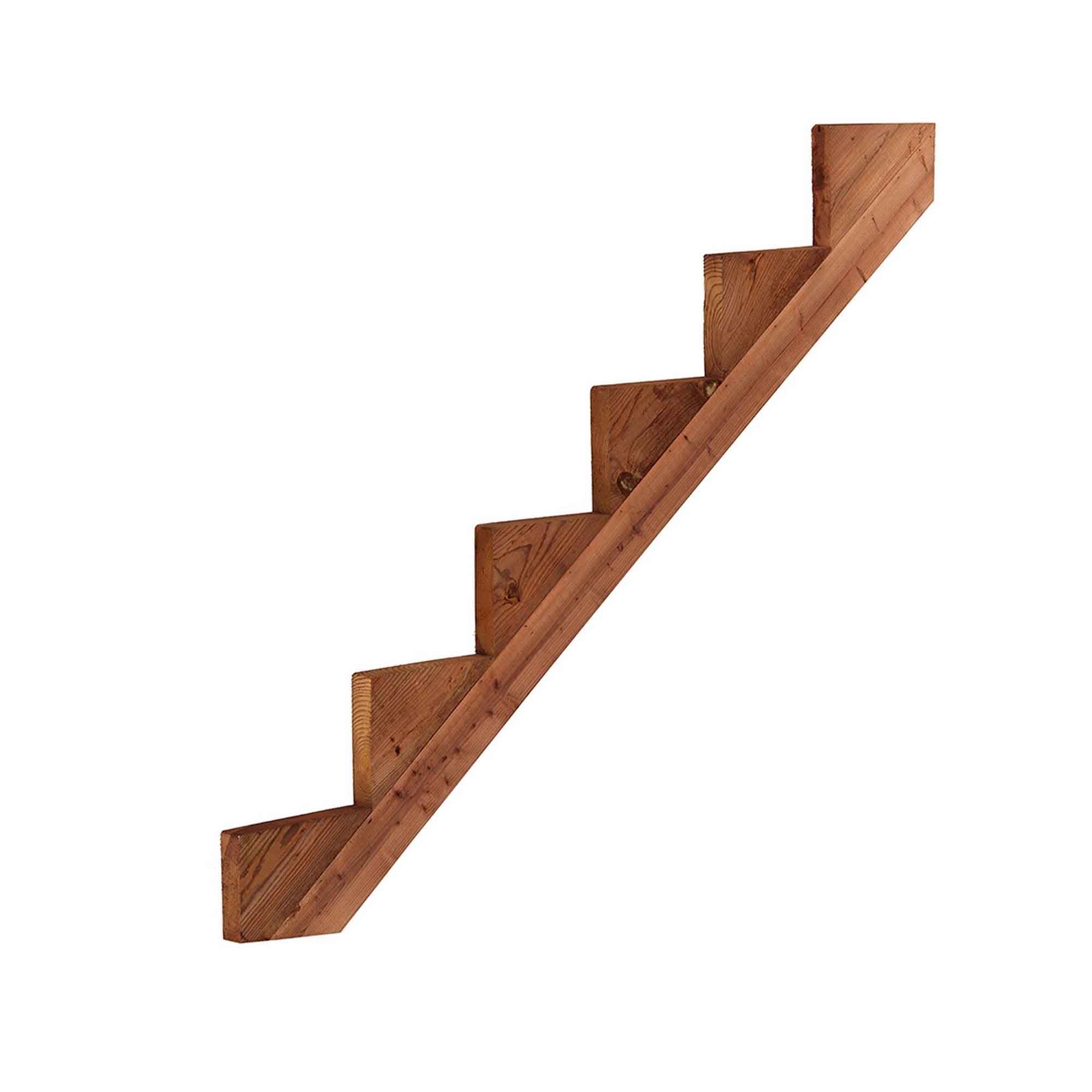 Limon d’escalier en bois traité brun, 6 marches