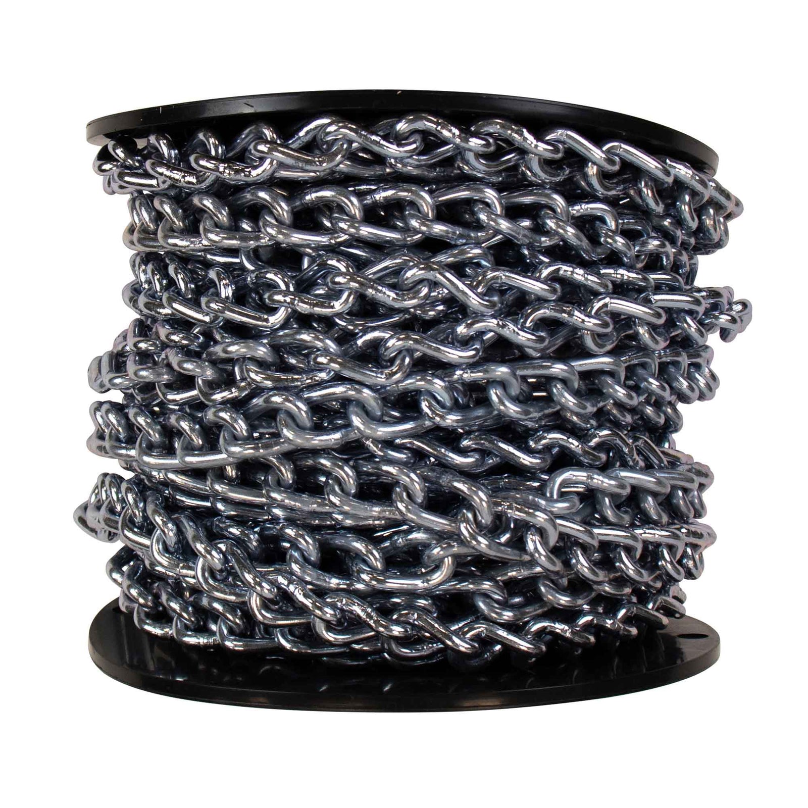 Chaîne de machinerie à maillons torsadés en acier plaqué zinc, #2/0 x 75' (vendue au pied linéaire)