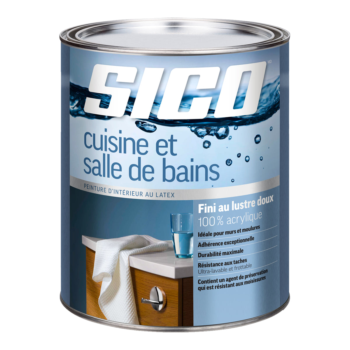 Peinture pour cuisine et salle de bain au fini lustre doux, blanc pur 946 ml