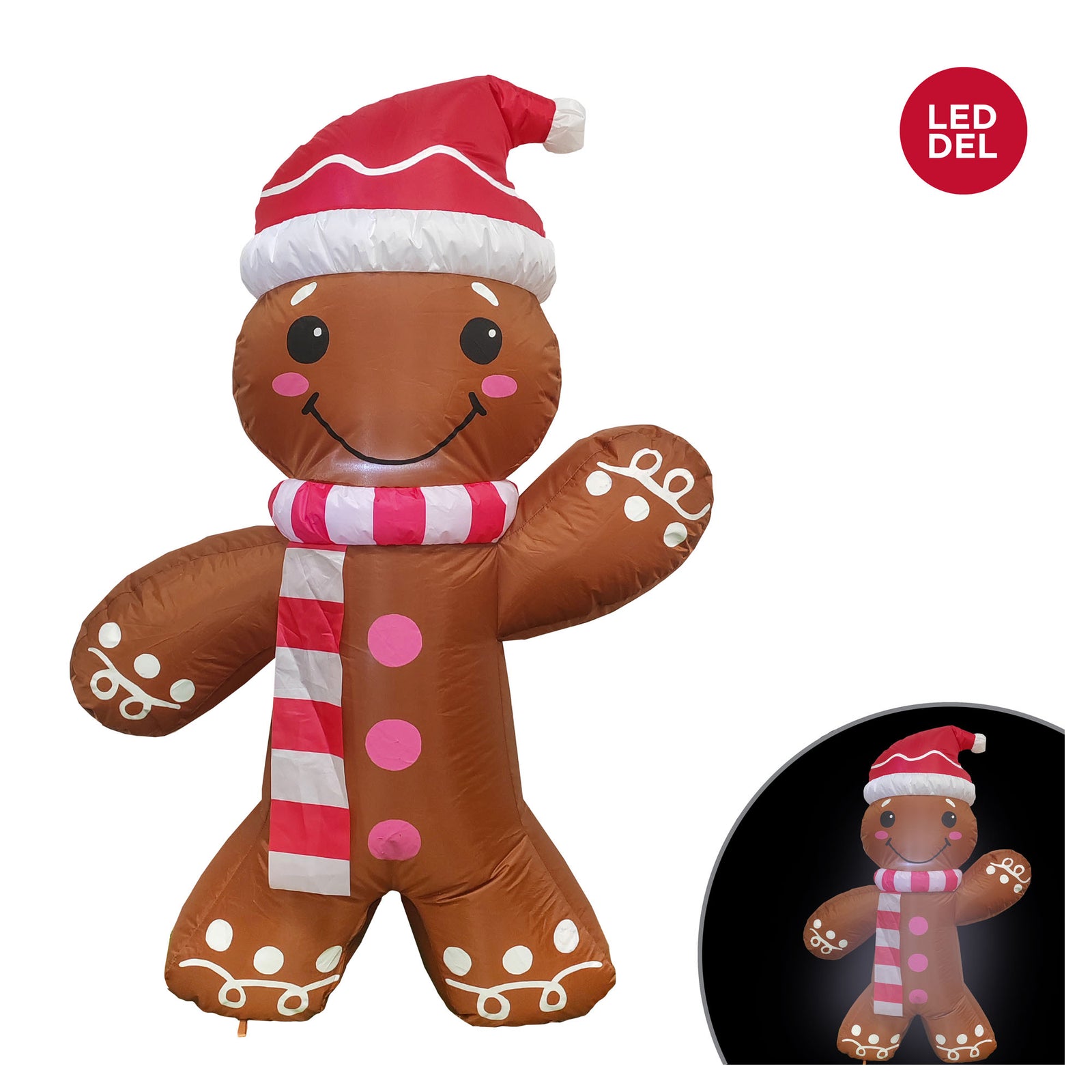 Bonhomme de pain d'épice debout gonflable avec lumières DEL, 4' (1,2 m)