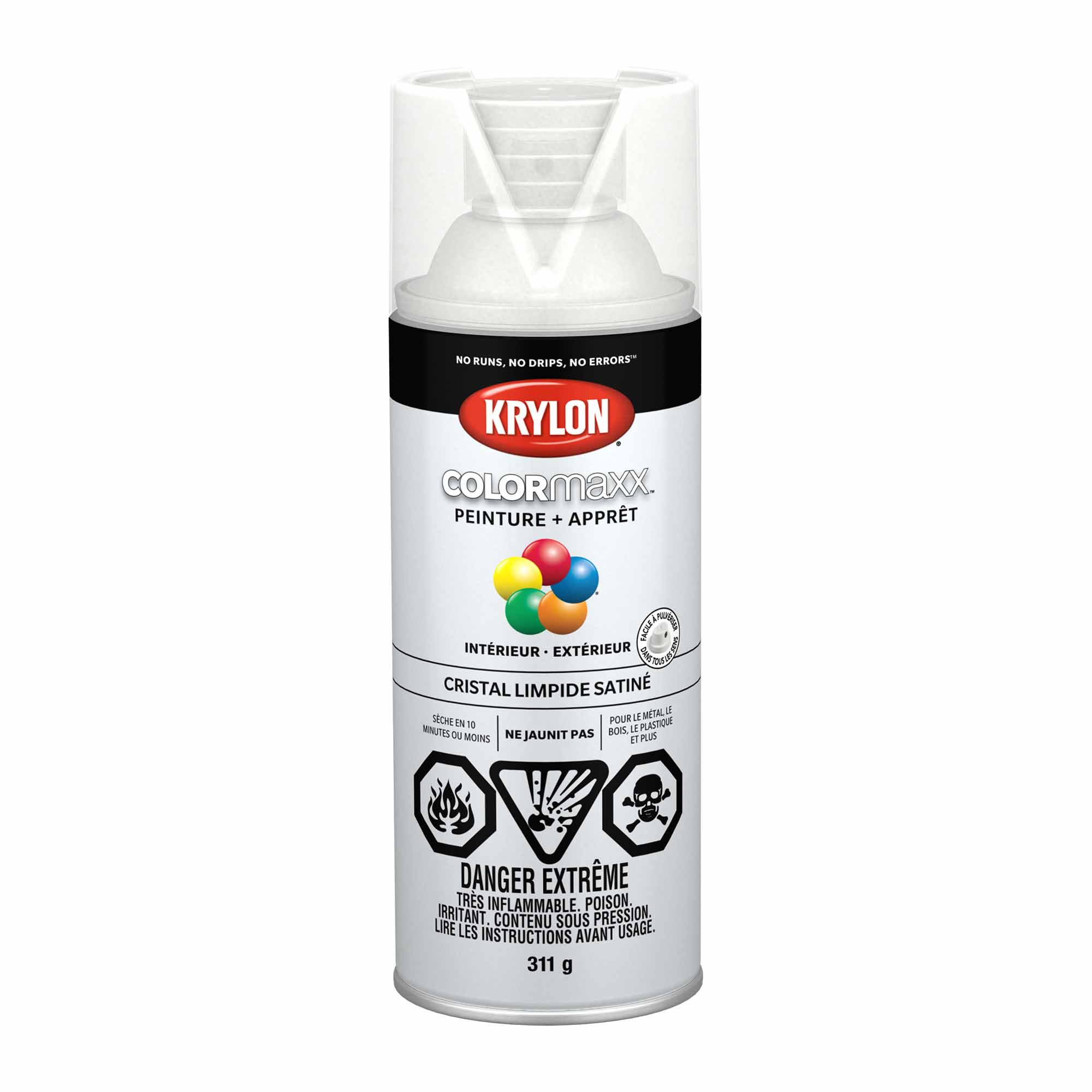 Krylon aérosol COLORMAXX peinture + apprêt cristal limpide satiné, 311 g