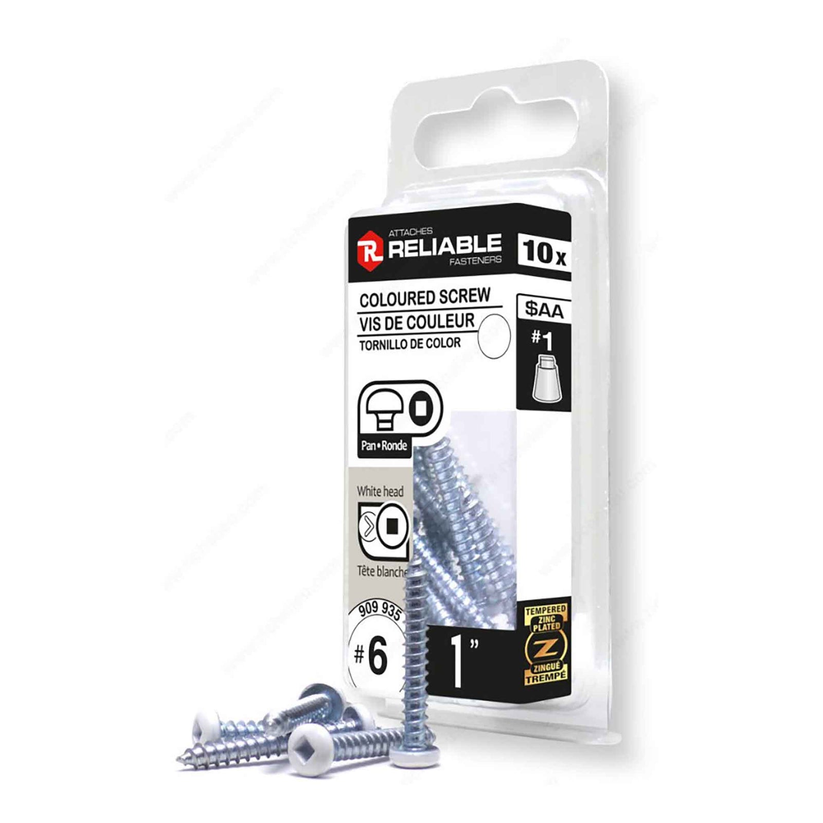 Vis à métal autotaraudeuse à tête ronde et blanche, #6 x 1" (10 unités)