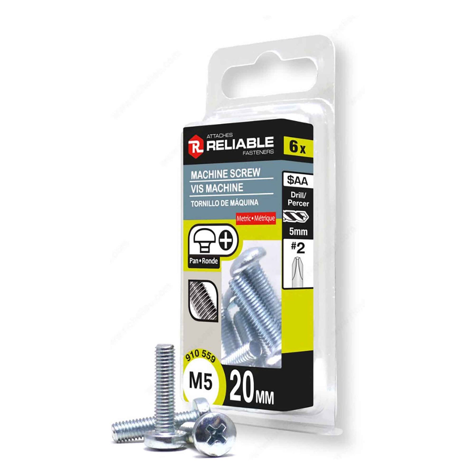 Vis machine zinguée à tête ronde à entrainement cruciforme, M5 x 20 mm (6 unités)