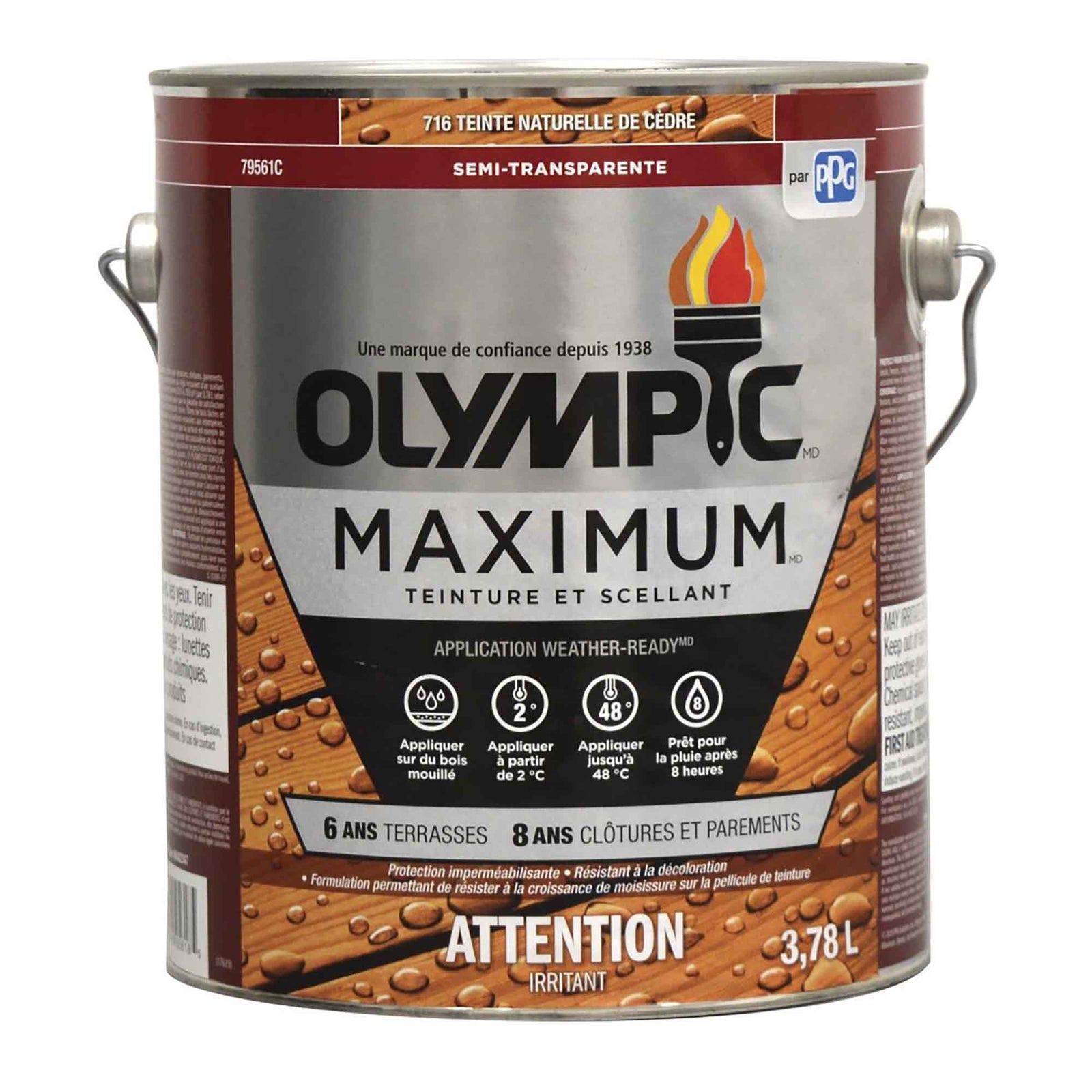 Teinture et scellant Maximum pour terrasses, clôtures et parements semi-transparent, 3,78 L (716 teinte naturelle de cèdre)