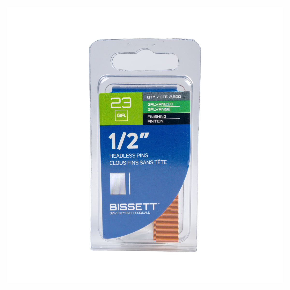 Clous de finition fins sans tête de calibre 23 en acier galvanisé, 1/2'' (2 600 unités)