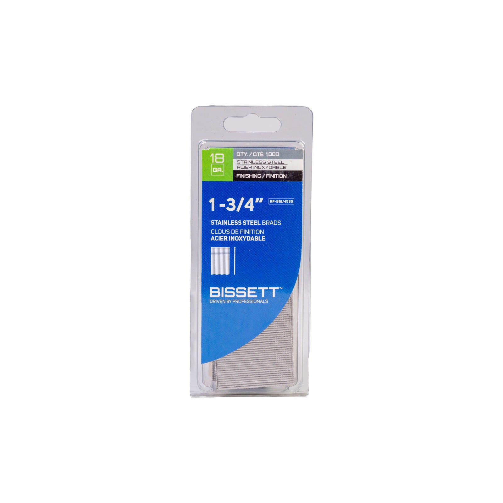 Clous de finition de calibre 18 en acier inoxydable, 1-3/4" (1 000 unités)