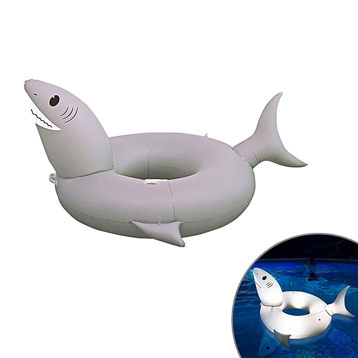 Tube flotteur en forme de requin avec éclairage DEL solaire, 39''