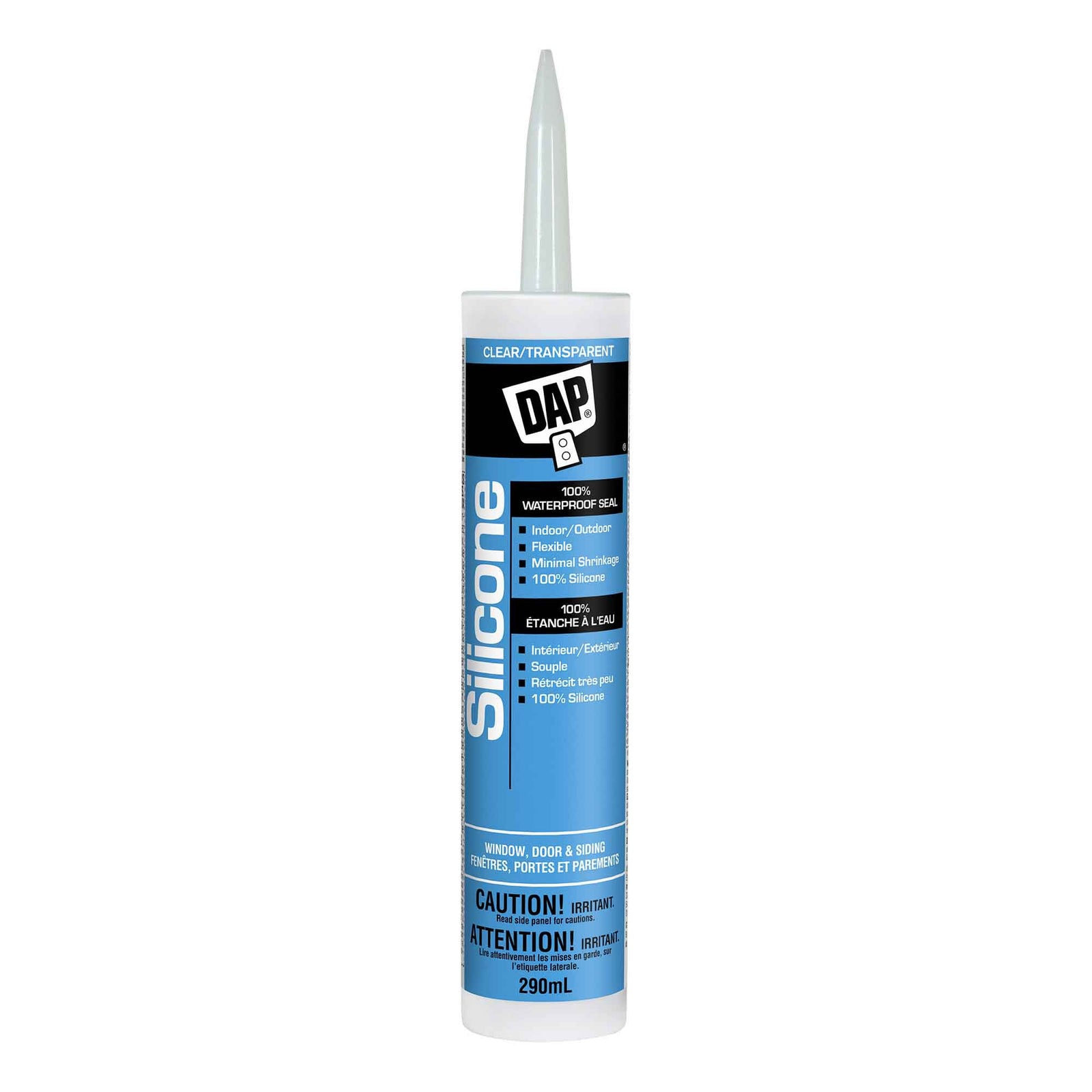 Silicone transparent 100 % étanche à l'eau pour fenêtres, portes et parements, 290 ml 