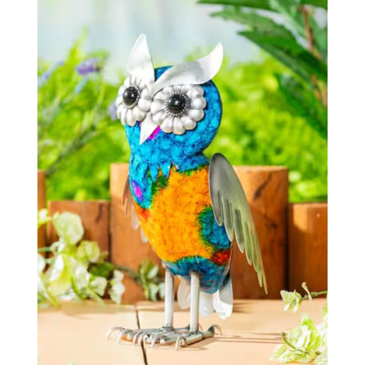 Statue de hibou en métal dégradé, 38 cm de haut