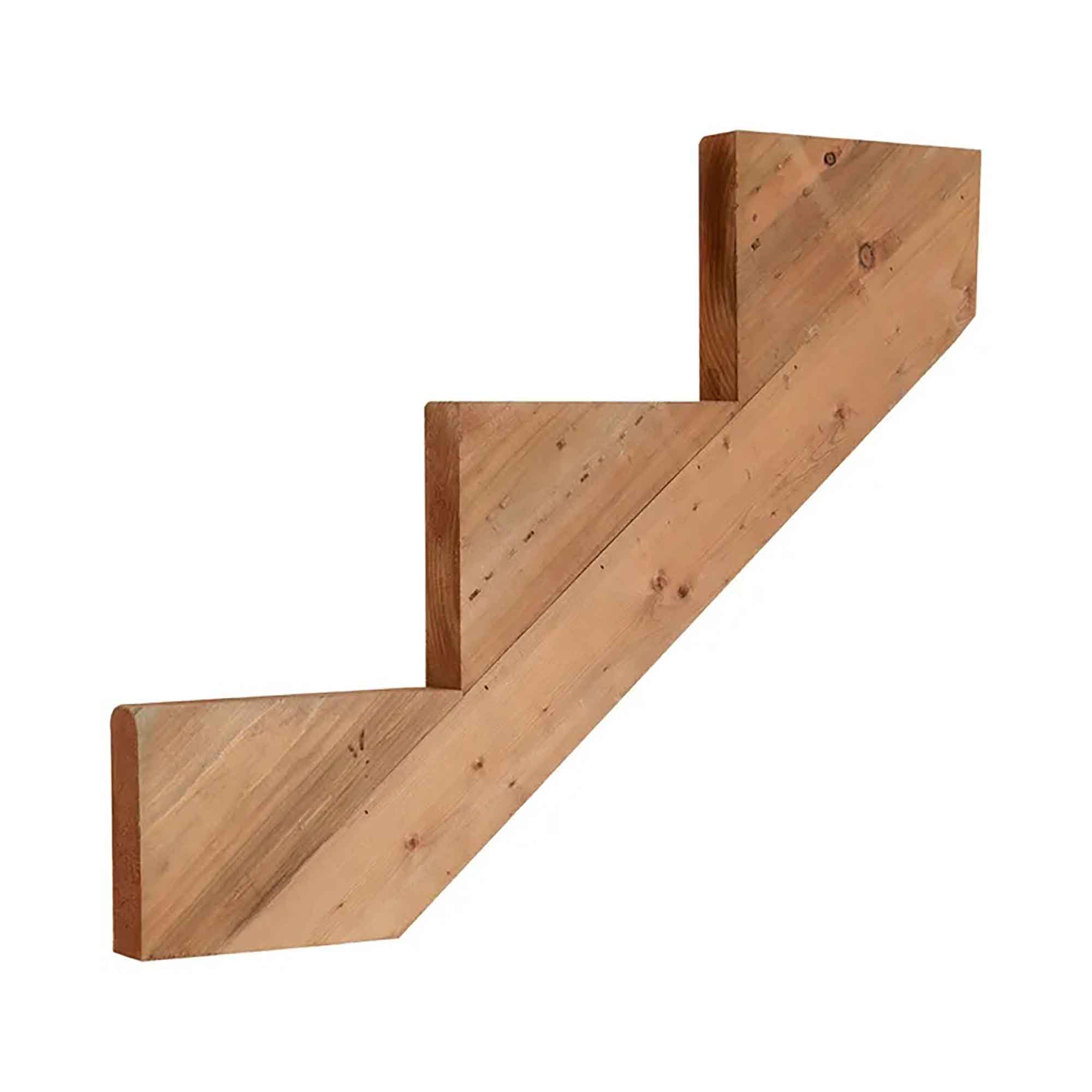 Limon d’escalier en bois traité brun, 3 marches