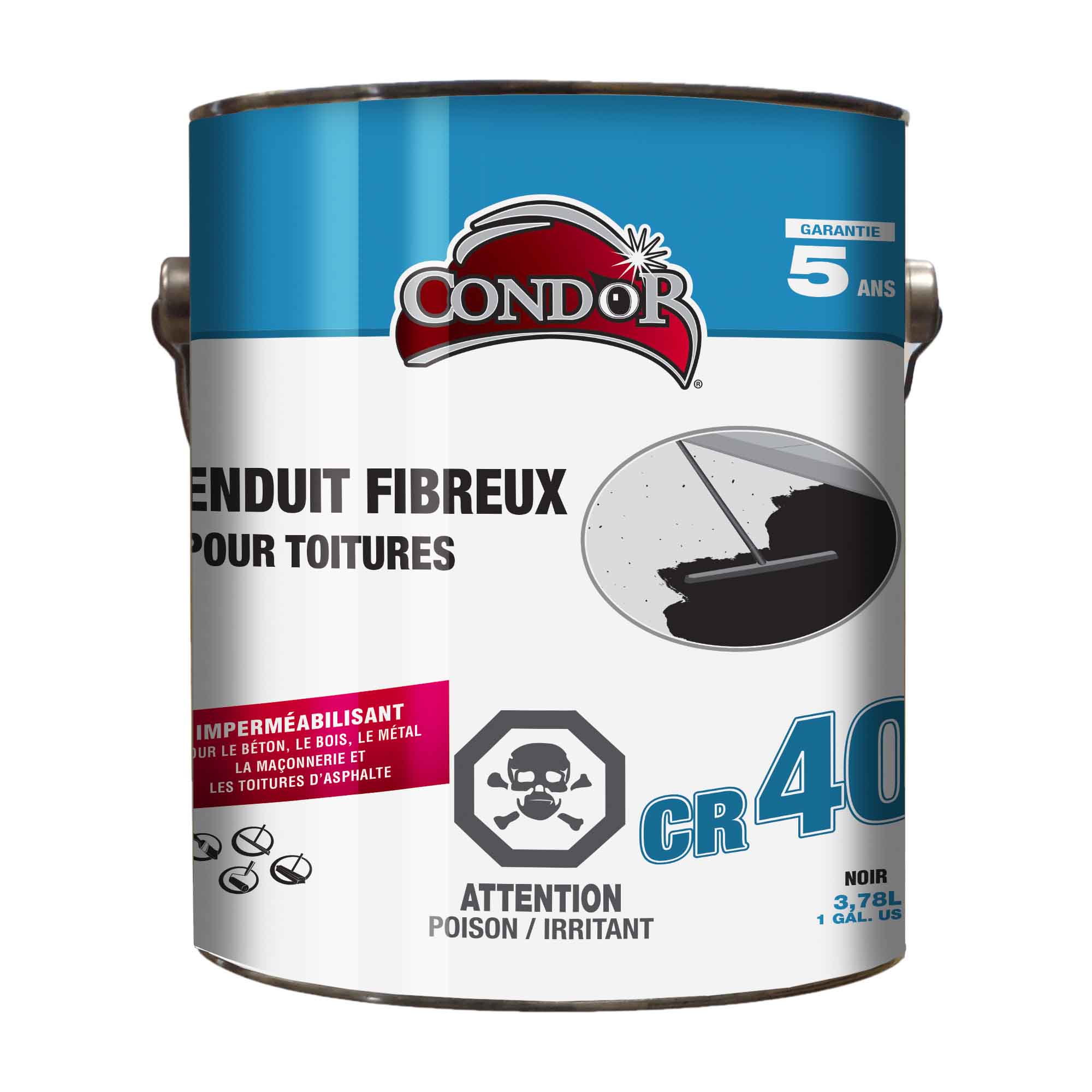 Enduit fibreux pour imperméabiliser le béton, la maçonnerie et les toitures CR 40, 3,78 L