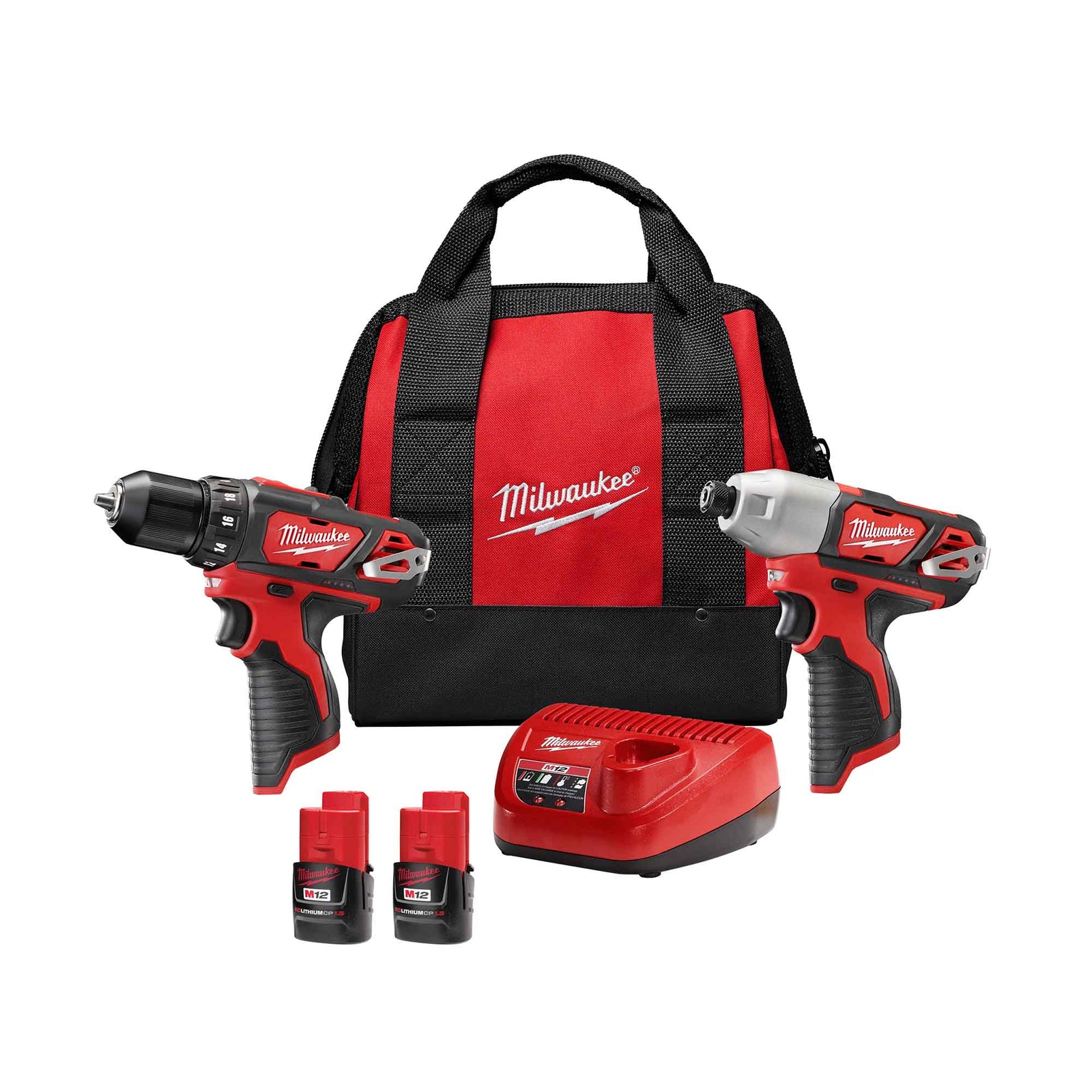 Kit perceuse-visseuse de 3/8'' et visseuse à chocs hexagonale de 1/4'', M12 Lithium-ion