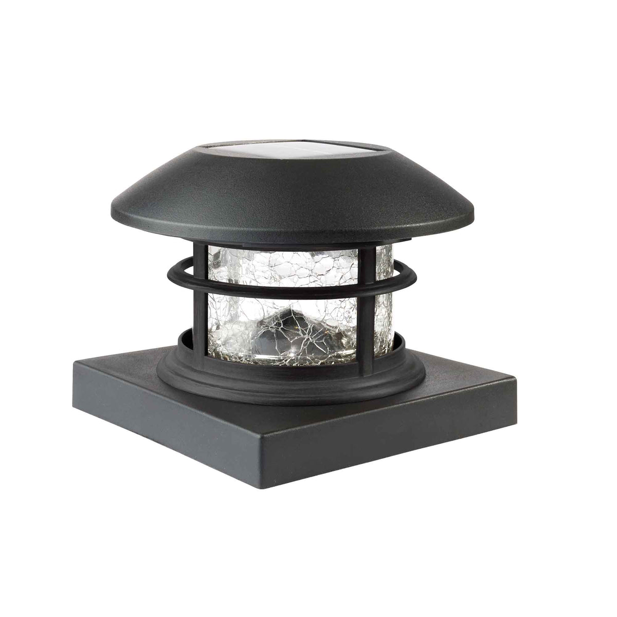 Capuchon solaire pour poteau avec lentille cylindrique en verre craquelé, noir (2 unités)