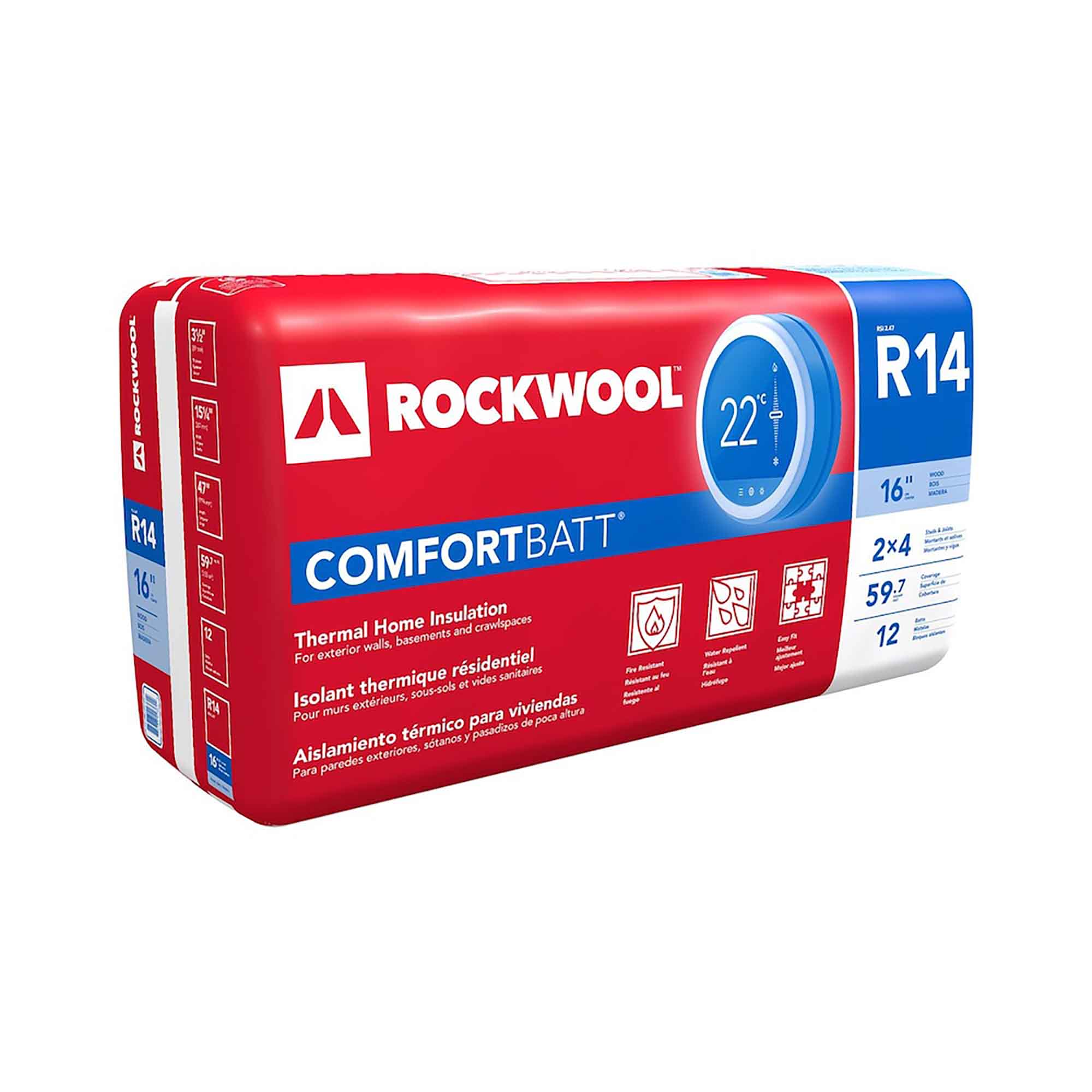 Isolant thermique résidentiel R14 Comfortbatt pour ossatures de bois, 3-1/2" x 15-1/4" x 47" (59,7 pi²)