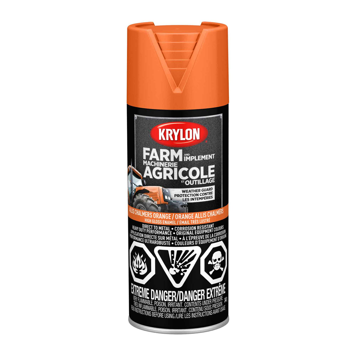 Krylon AGRICOLE  et OUTILLAGE aérosol émail très lustré orange Allis Chalmers, 340 G