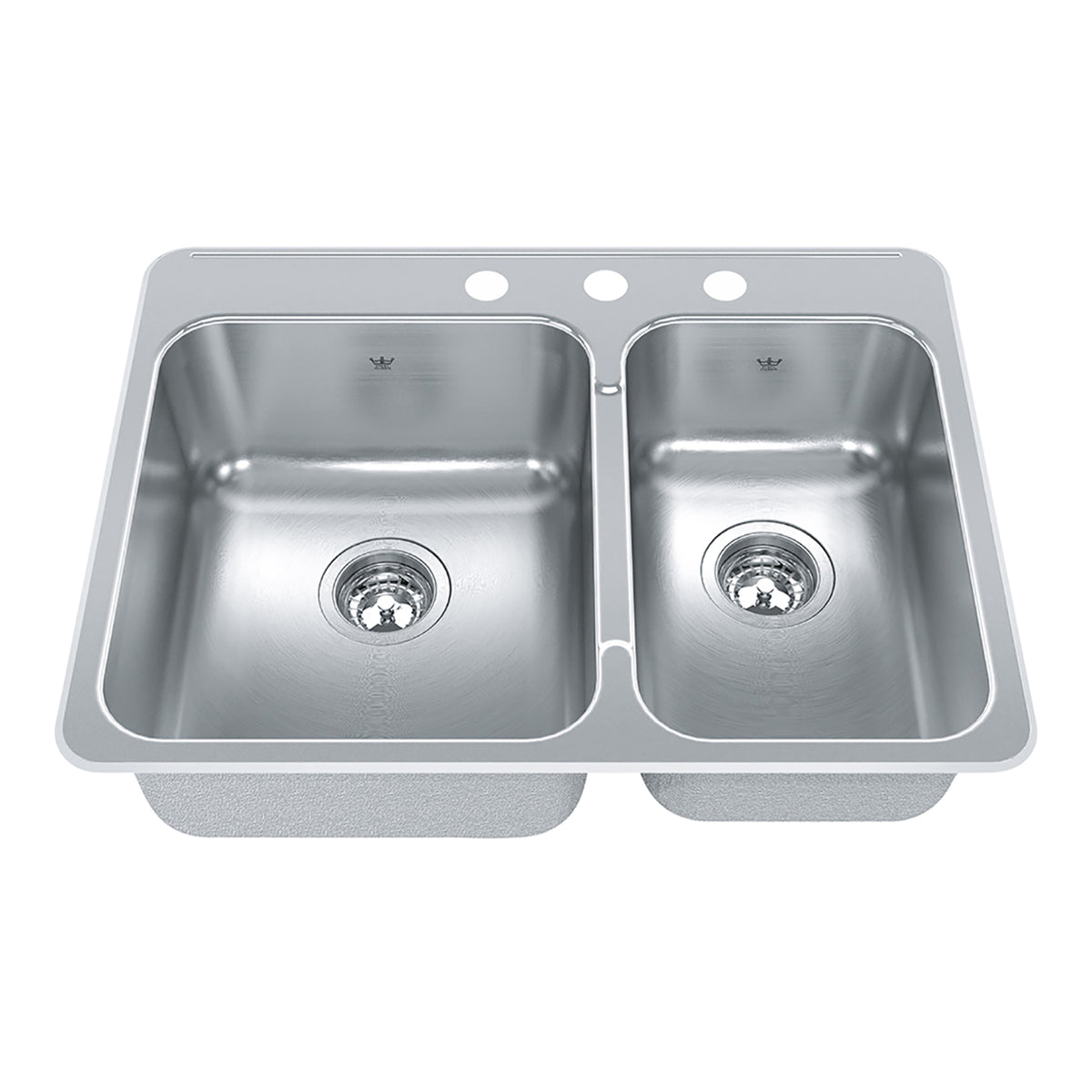 Évier à deux cuves décalées en acier inoxydable et à 3 trous prépercés, 27-1/4'' x 20-9/16'' x 8''