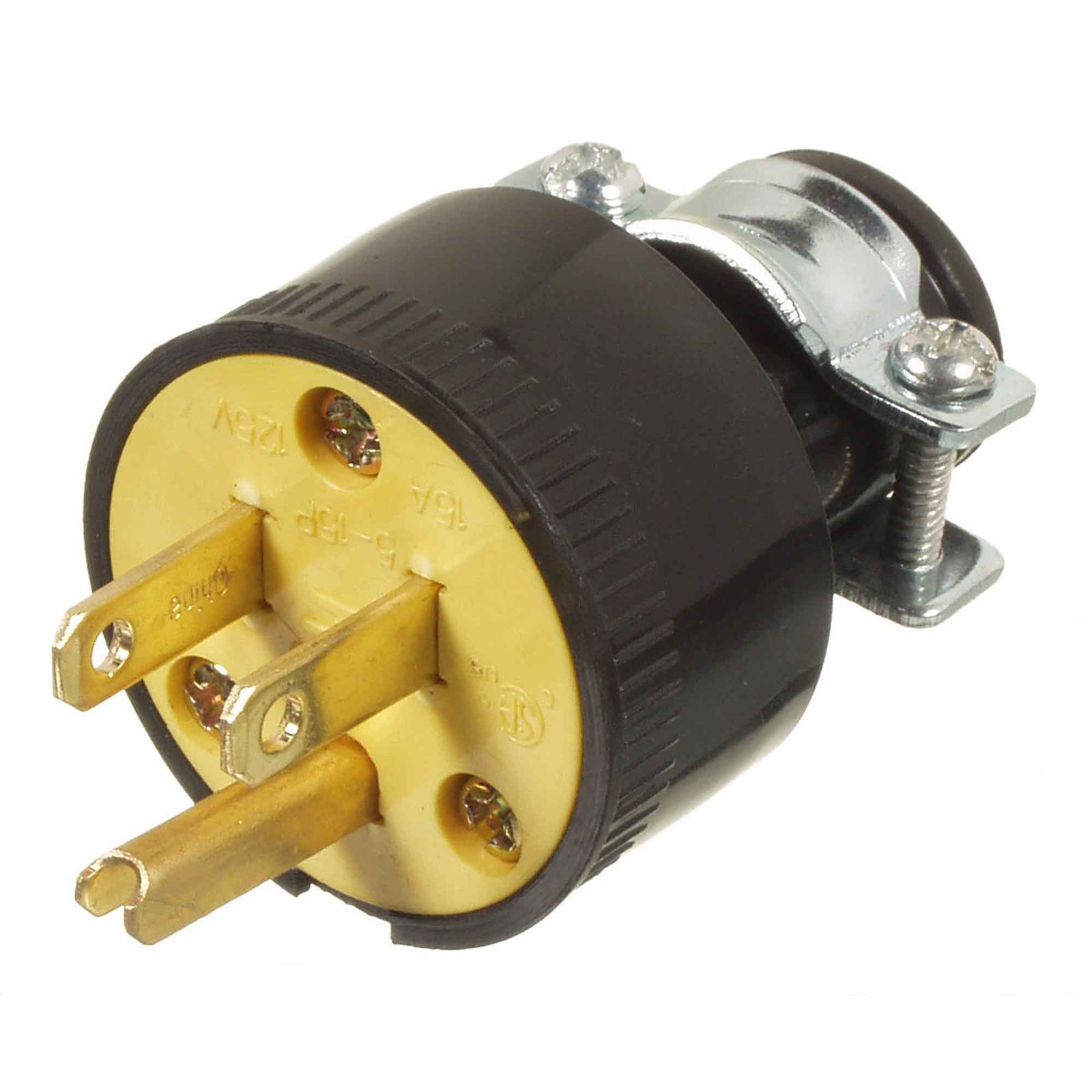 Fiche à 3 fils avec serre-câble noir , 15 A-125 V