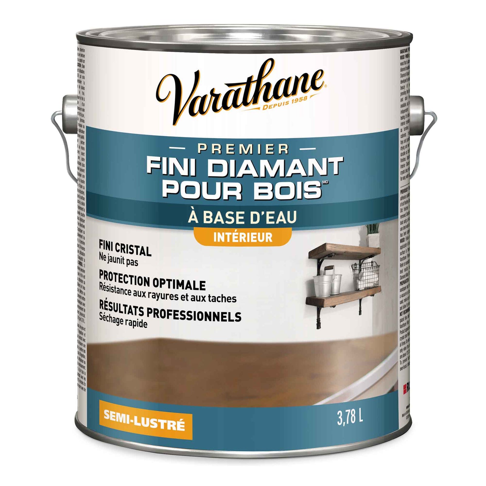 Fini diamant pour bois d'intérieur à base d'eau semi-lustré, 3,78 L