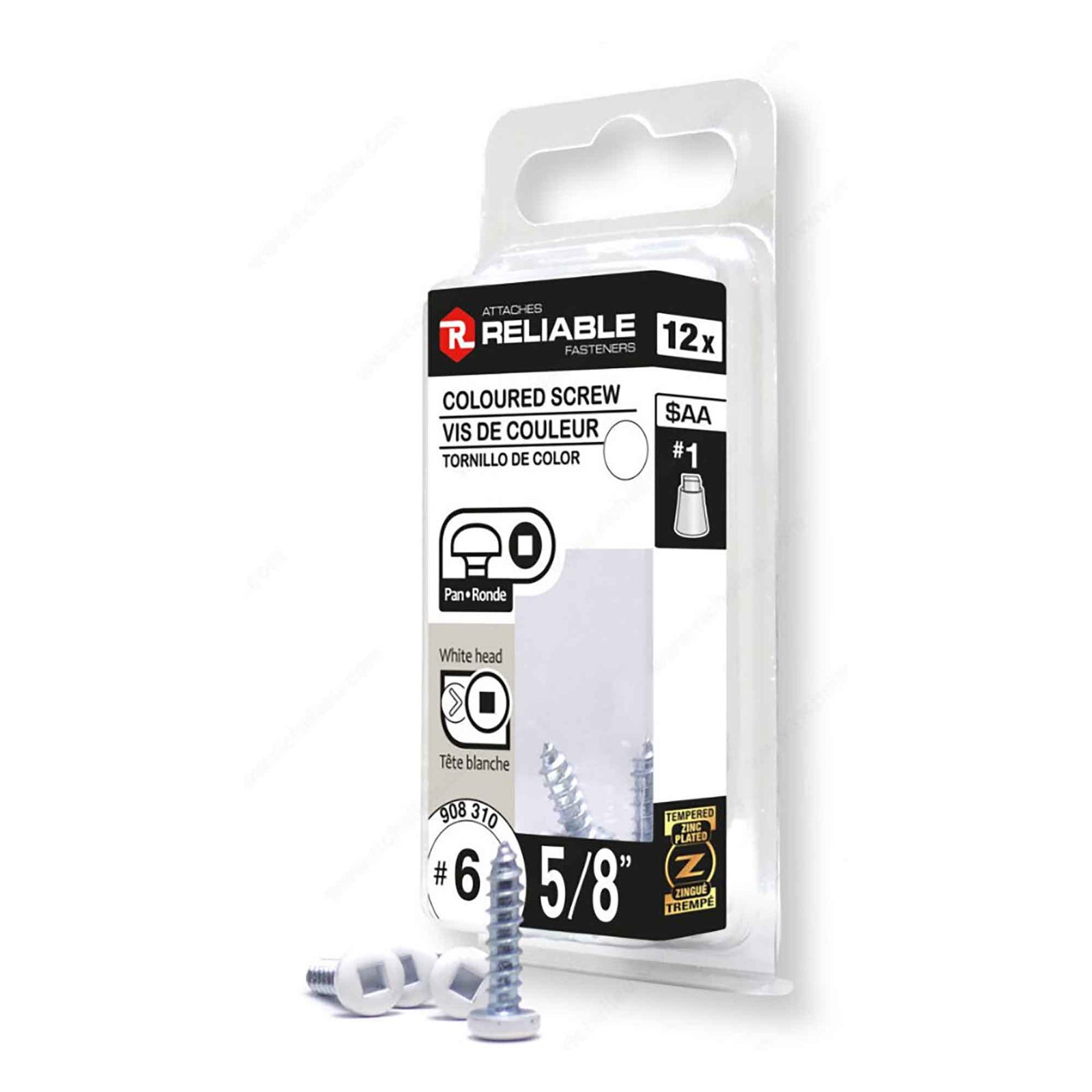 Vis à métal autotaraudeuse à tête ronde et blanche, #6 x 5/8" (12 unités)