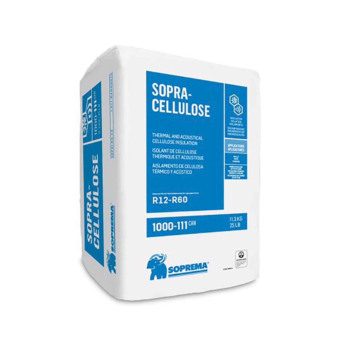 SOPRA-CELLULOSE isolant de cellulose thermique et acoustique R12-R60, 25 lb