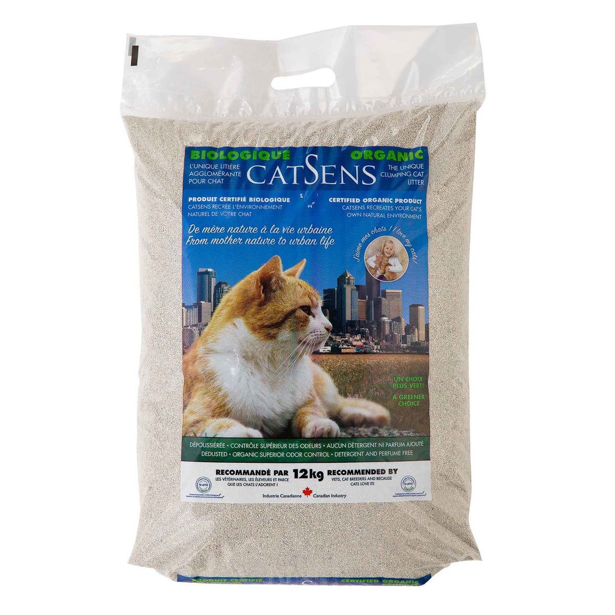 Litière biologique agglomérente pour chat, 12 kg 