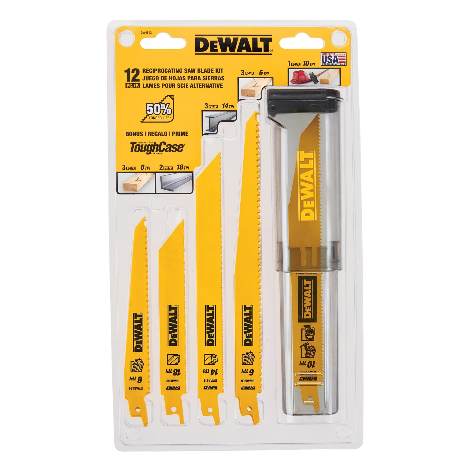 Ensemble de lames de scie alternative bimétallique avec étui télescopique, 12 pièces 