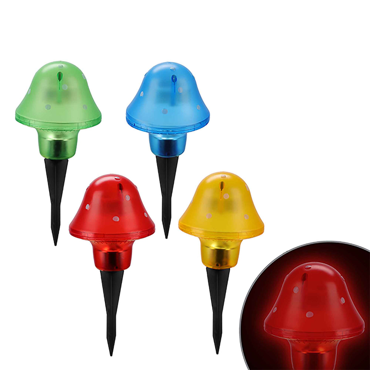 Piquet avec lampe en forme de champignon et éclairage DEL solaire, 9" (choix entre 4 couleurs)
