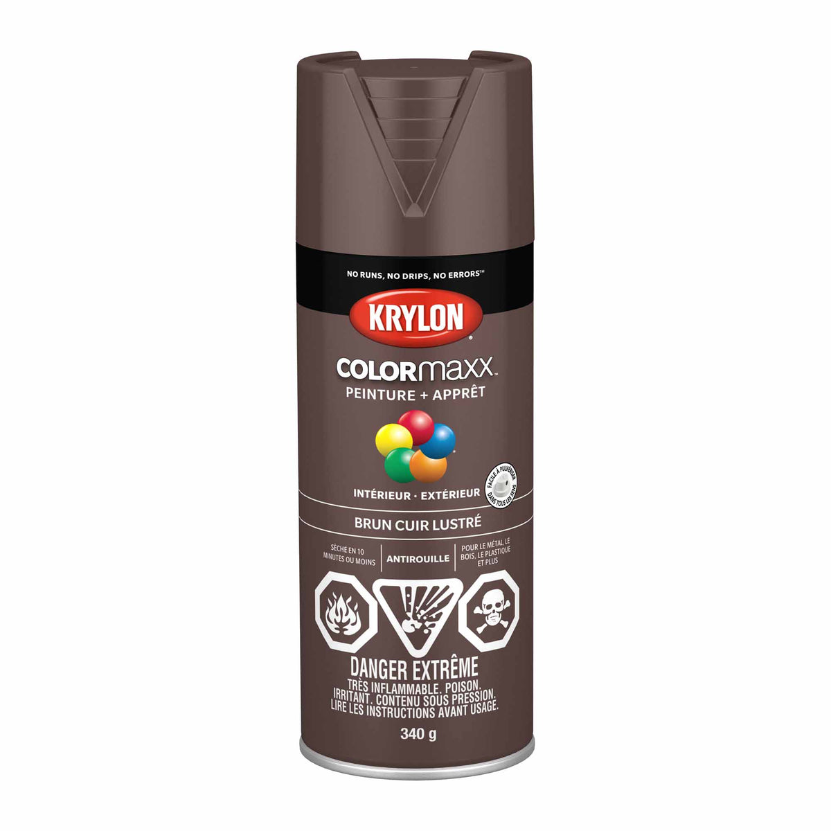 Krylon aérosol COLORMAXX peinture + apprêt brun cuir lustré, 340 g