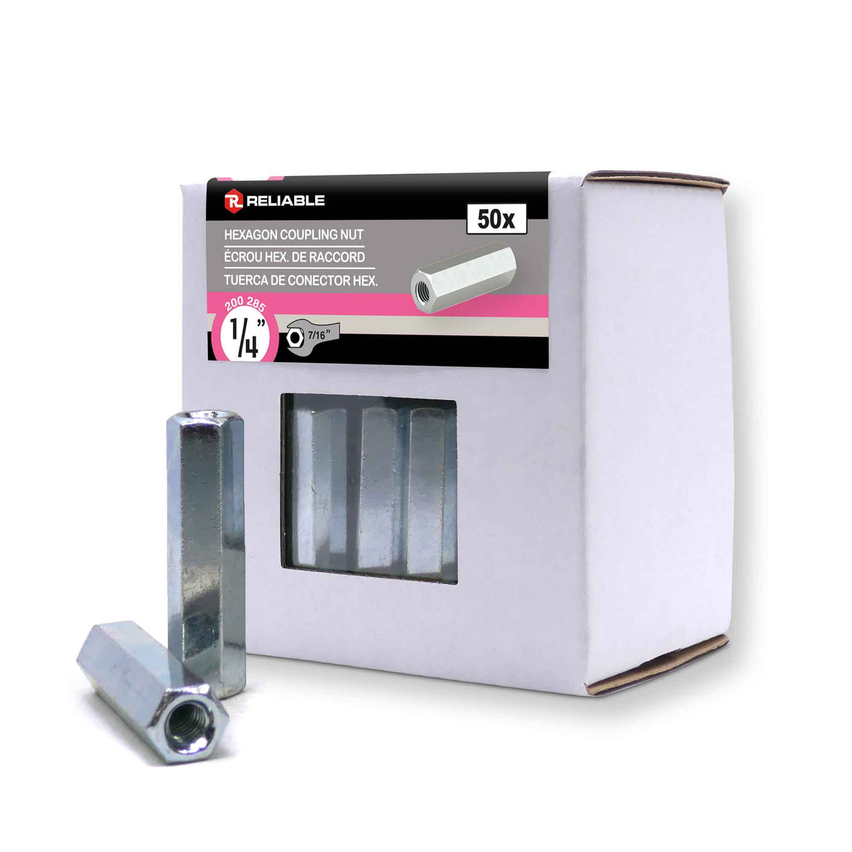 Écrou de raccord hexagonal, 1/4'' x 1-3/4'' (zinc) - 50 unités