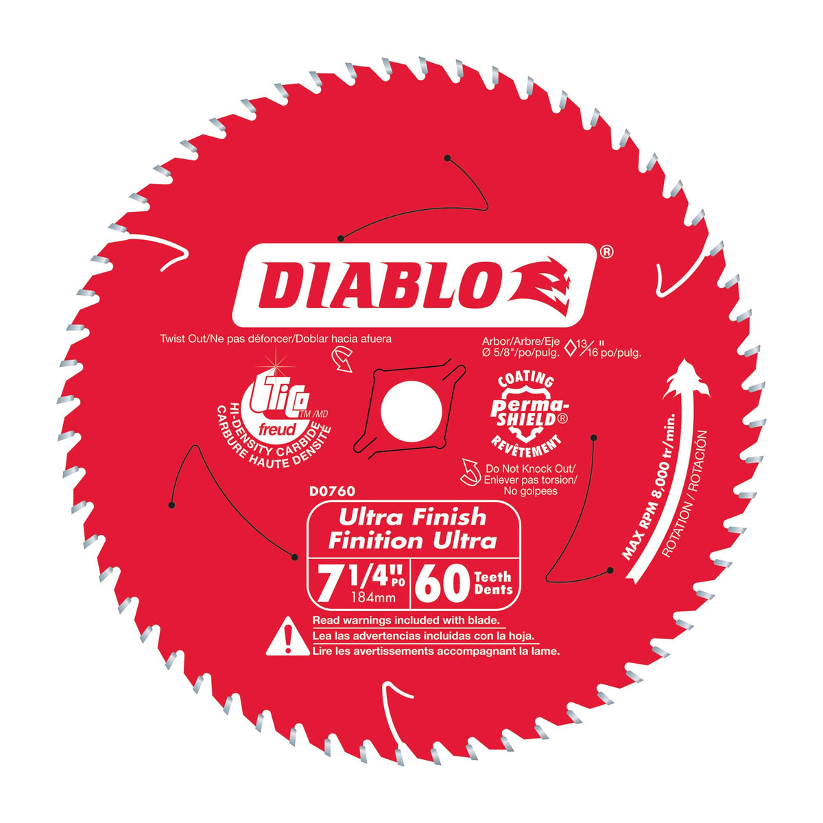 Lame circulaire Diablo pour finition lisse de 7-1/4&quot; à 60 dents