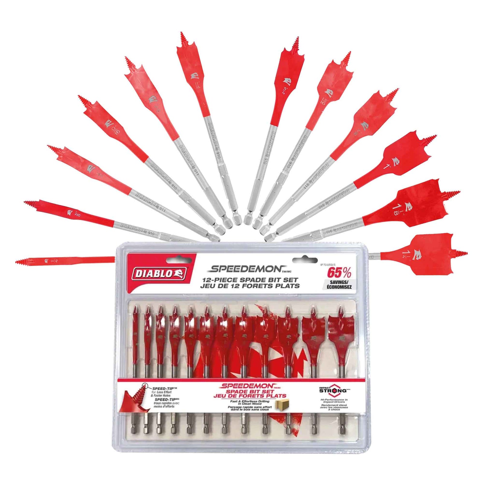 Diablo SPEEDemon Kit de forets plats pour un perçage propre du bois, 12 pièces