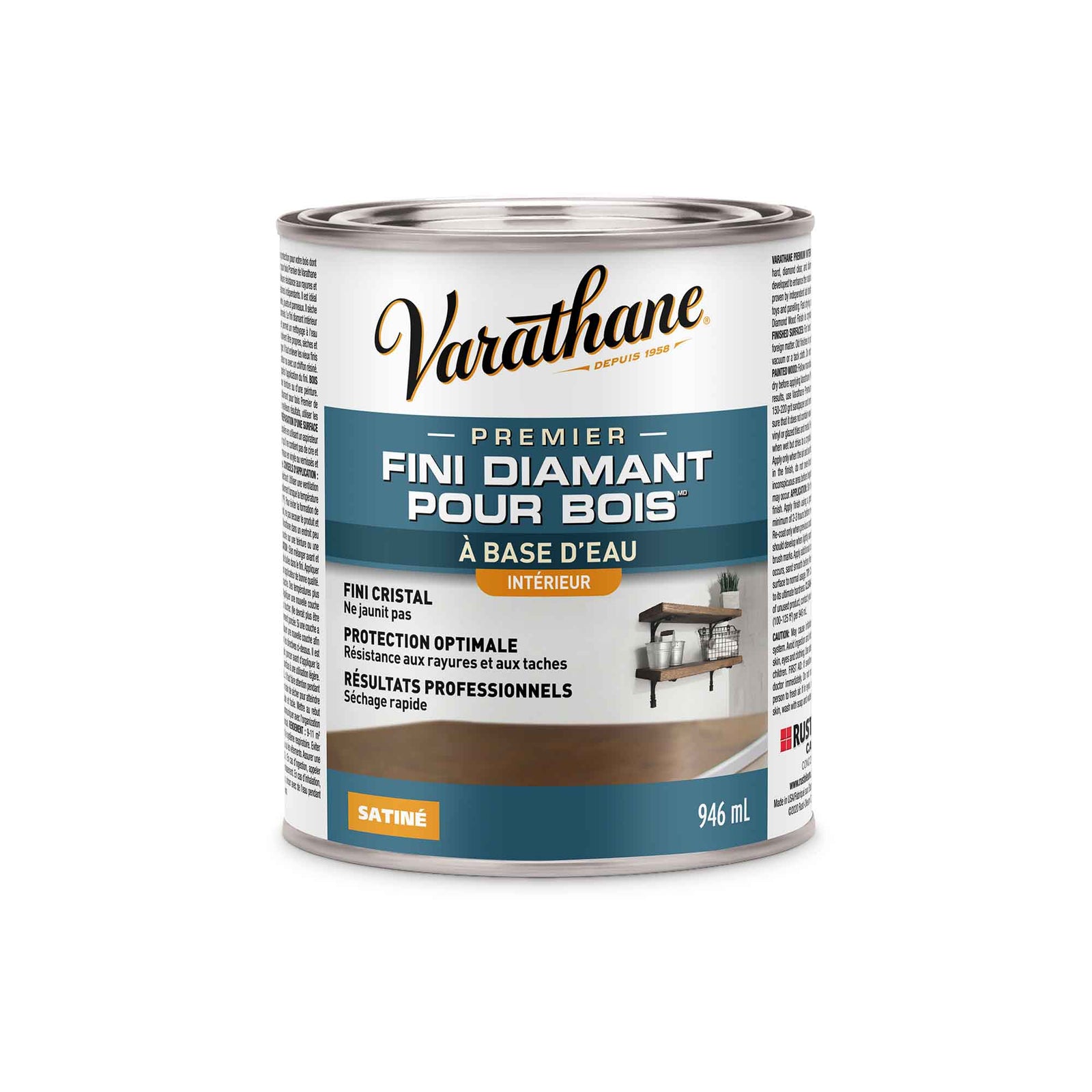 Fini diamant pour bois d'intérieur à base d'eau satin, 946 ml