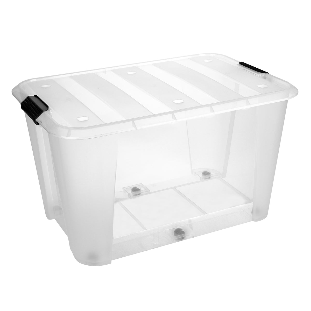 Bac de rangement transparent sur roulettes avec couvert à clips, 70 L