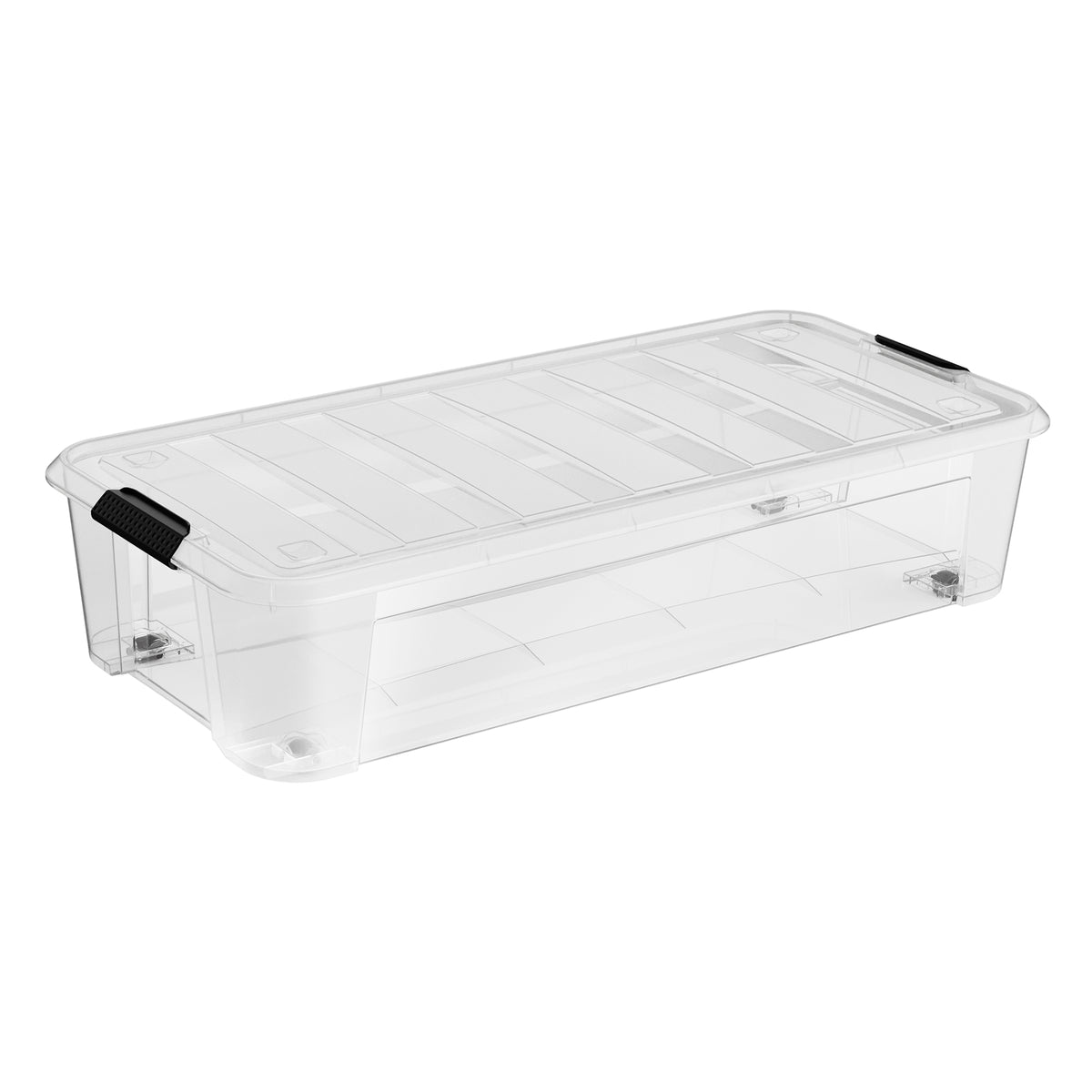 Bac de rangement transparent sur roulettes avec couvert à clips, 35 L (rangement sous lit)