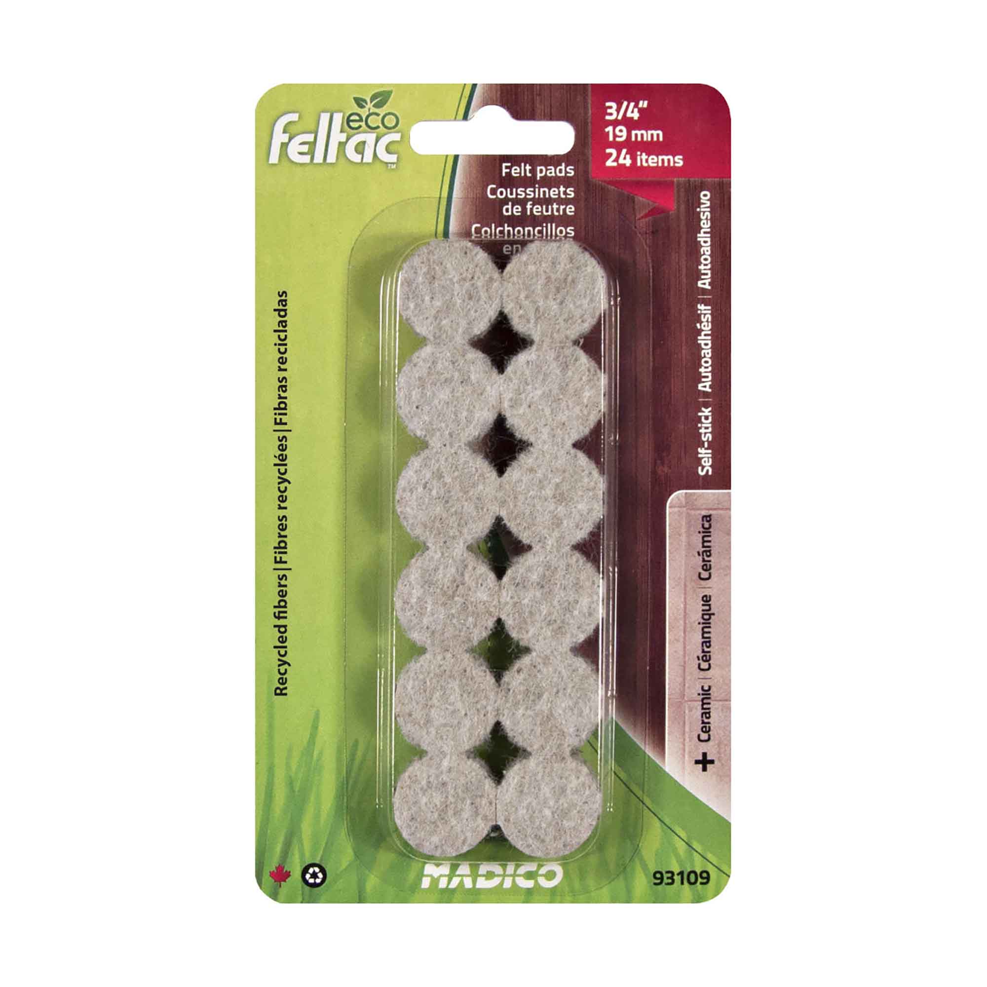 ECO FELTAC coussinets ronds en feutre beige, emballage de 24 unités