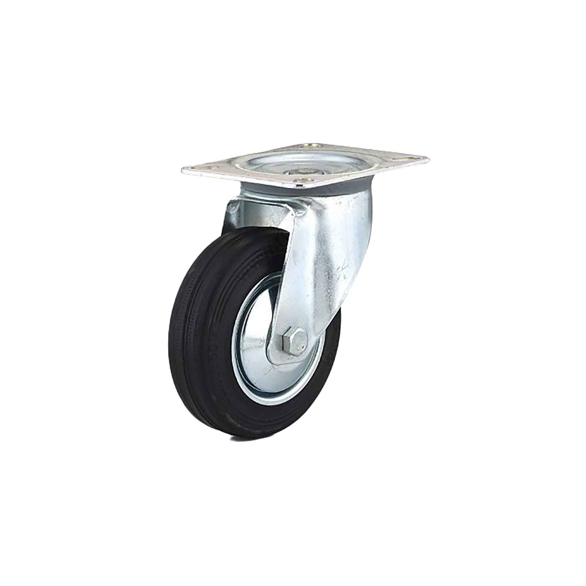Roulette en caoutchouc noir Euro pivotante sur plaque et sans frein, 4"