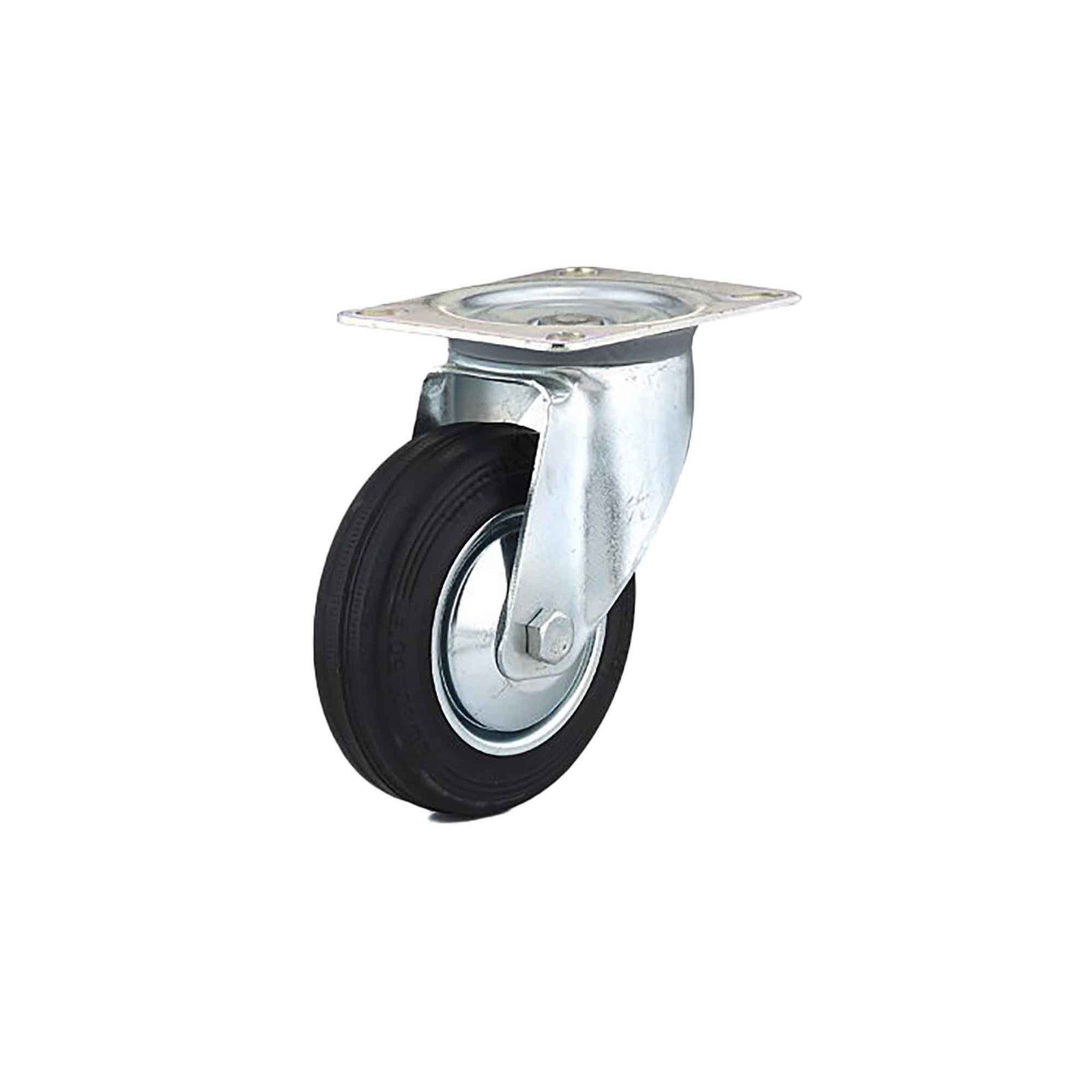Roulette en caoutchouc noir Euro pivotante sur plaque et sans frein, 4"