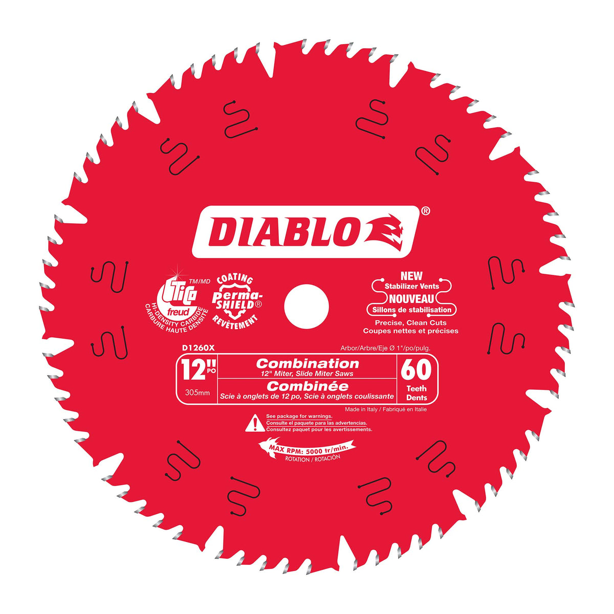 Lame circulaire combinée Diablo de 12&quot; à 60 dents, tige de 1&quot;