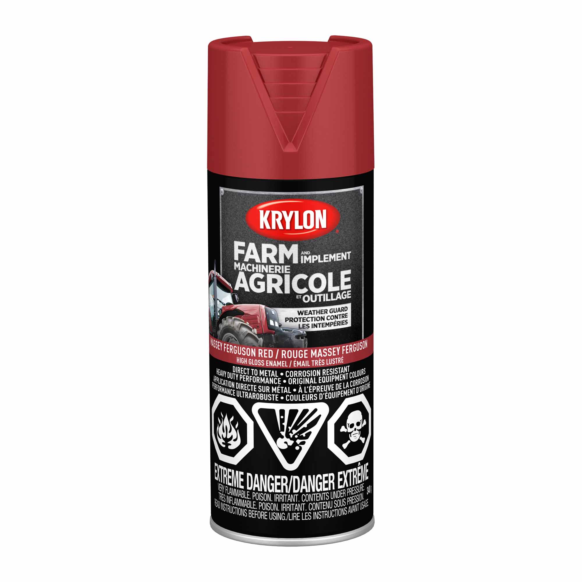 Krylon AGRICOLE  et OUTILLAGE aérosol émail très lustré rouge Massey Ferguson, 340 G