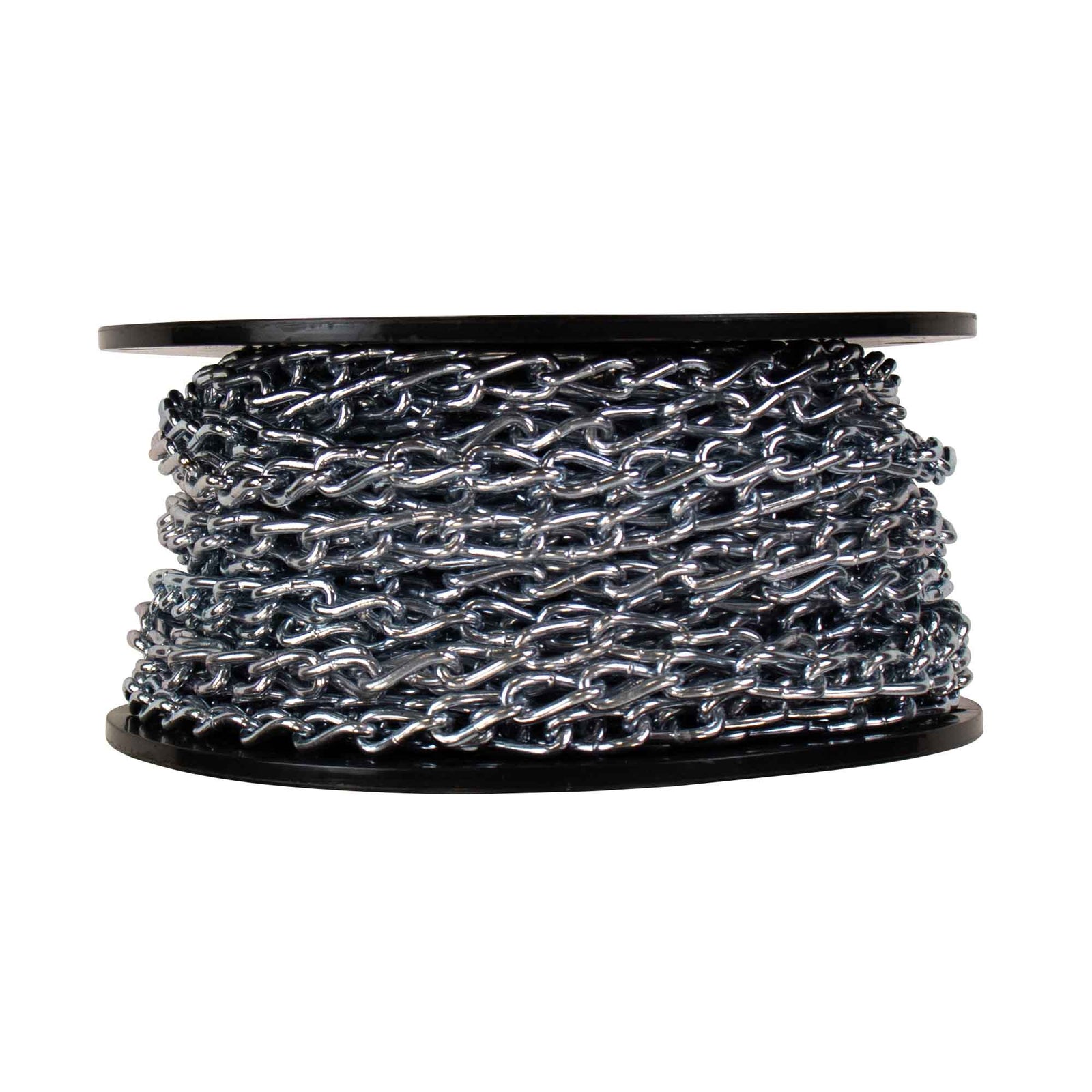 Chaîne de machinerie à maillons torsadés en acier plaqué zinc, #4 x 100' (vendue au pied linéaire)
