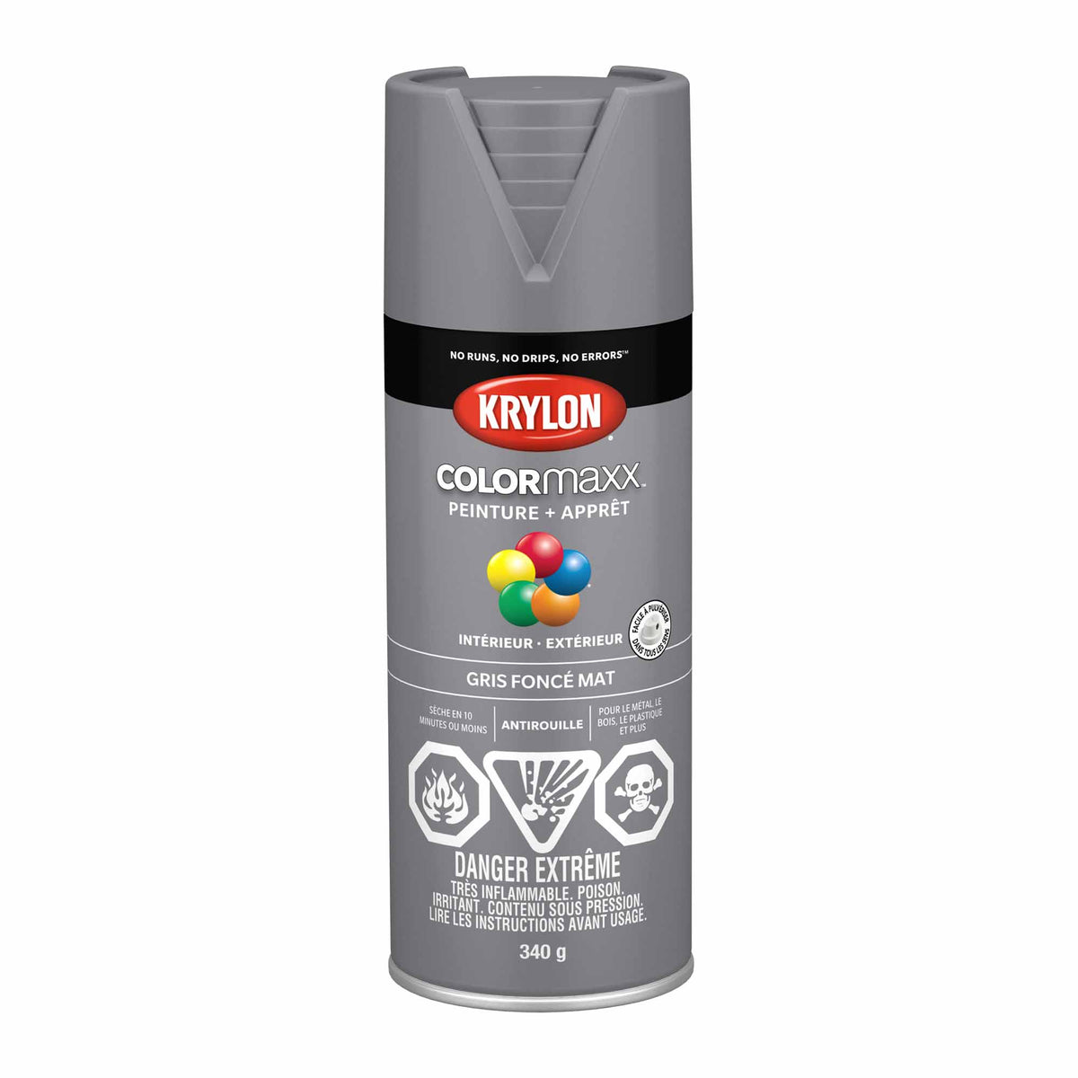 Krylon COLORMAXX Paint + Primer Matte Deep Grey, 340 g - Matériaux JLS