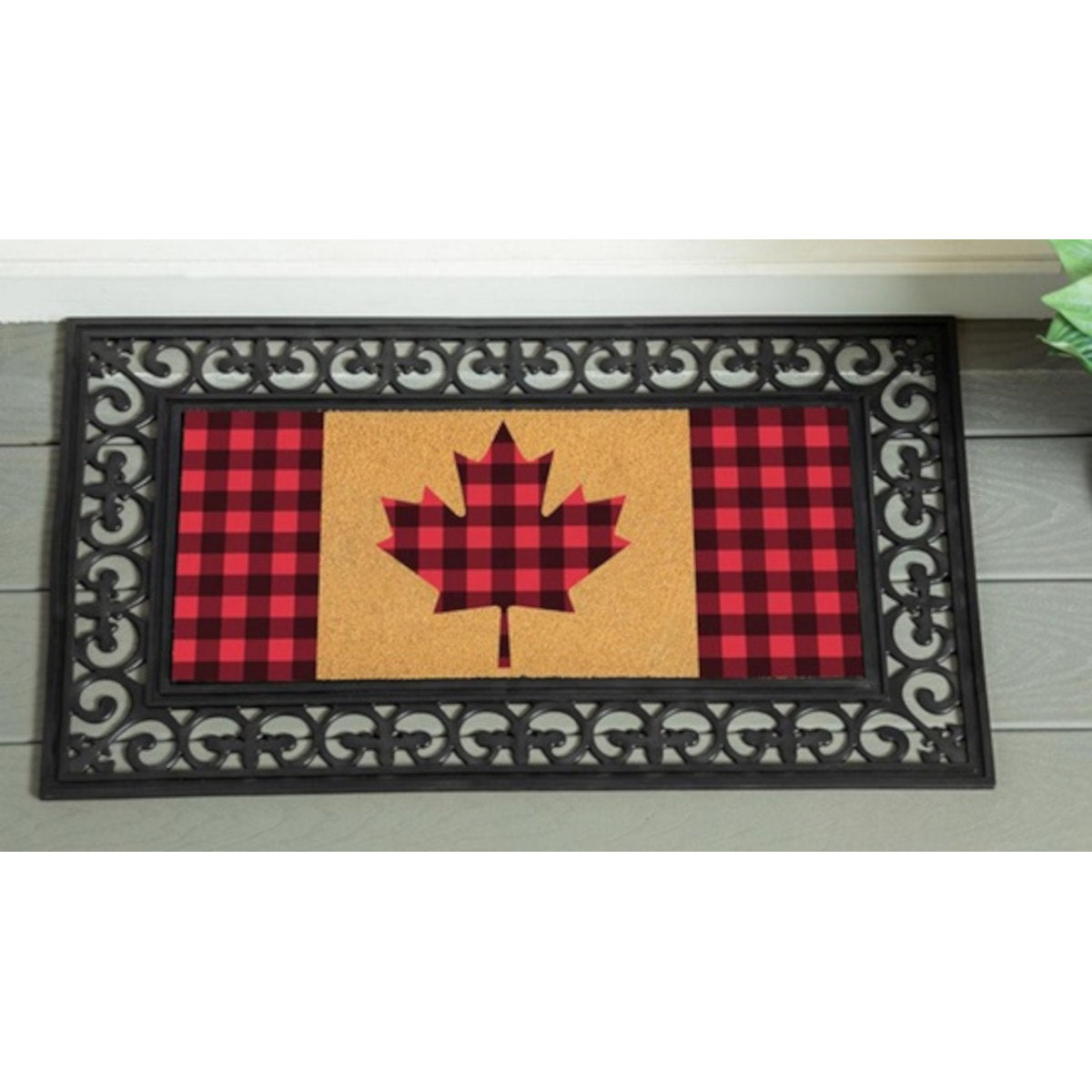 Tapis de sol Canada Strong Maple Leaf en fibre de coco floquée, motif à carreaux Buffalo, 56 x 25 cm