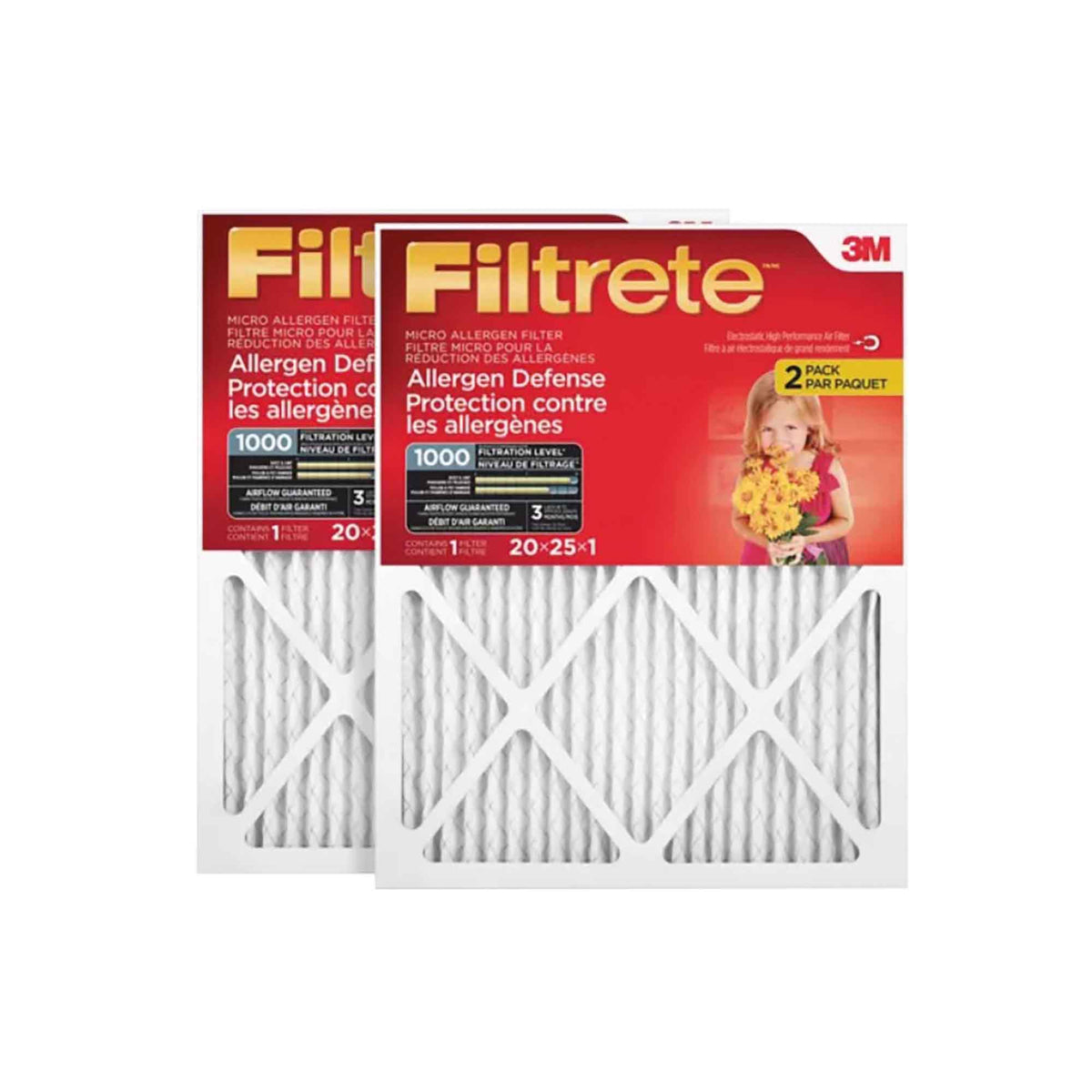 Filtre micro MPR 1 000 «Protection contre les allergènes» 20&quot; x 25&quot; x 1&quot; (2 unités)